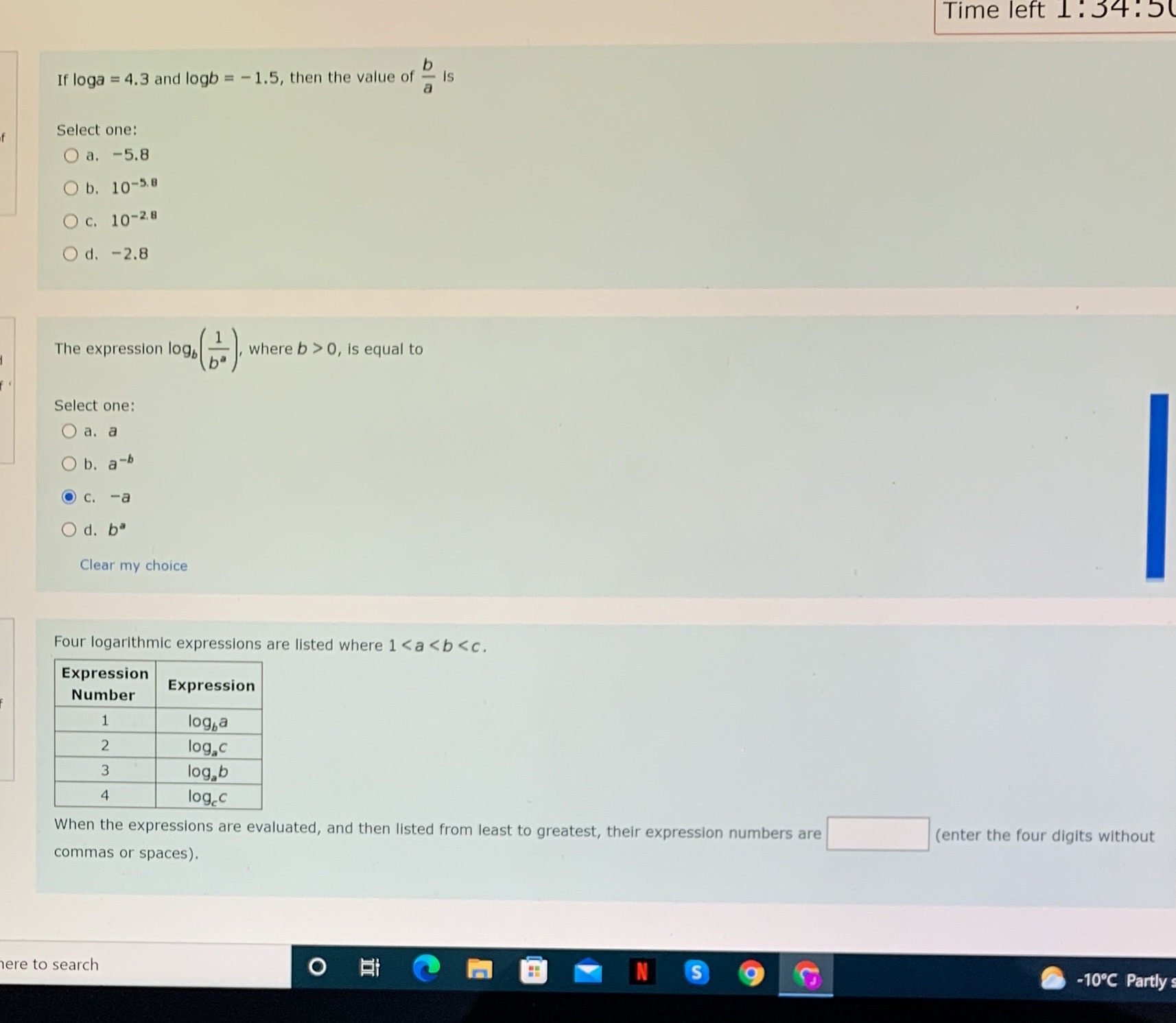 All 3 Time left 1 : 34:5 If loga = 4.3 and logb =