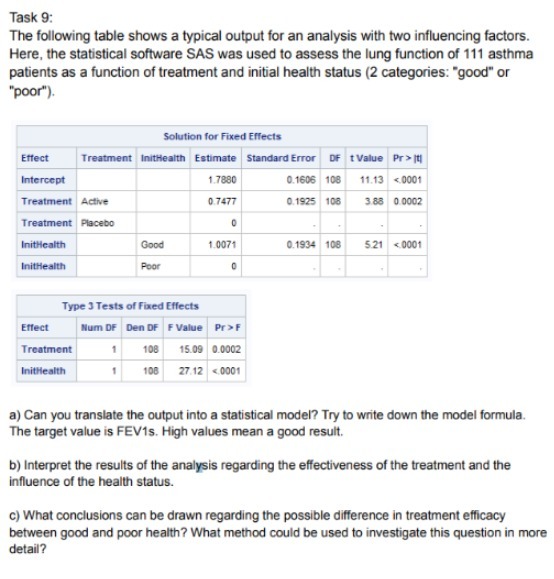 Task 9: The following table shows a typical