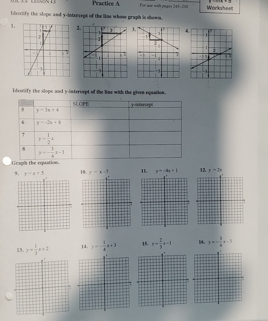 Practice A For use with pages 243-250 Worksheet