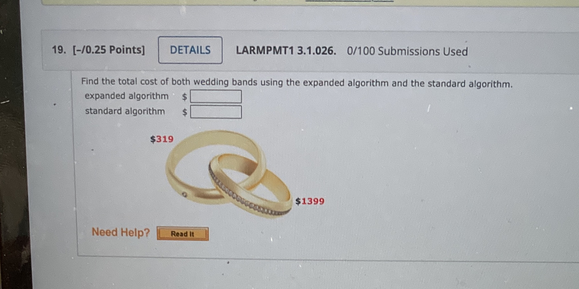 19. [-/0.25 Points] DETAILS LARMPMT1 3.1.026.