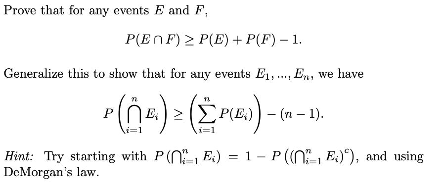 Prove that for any events E and F', P(ENF)  style=