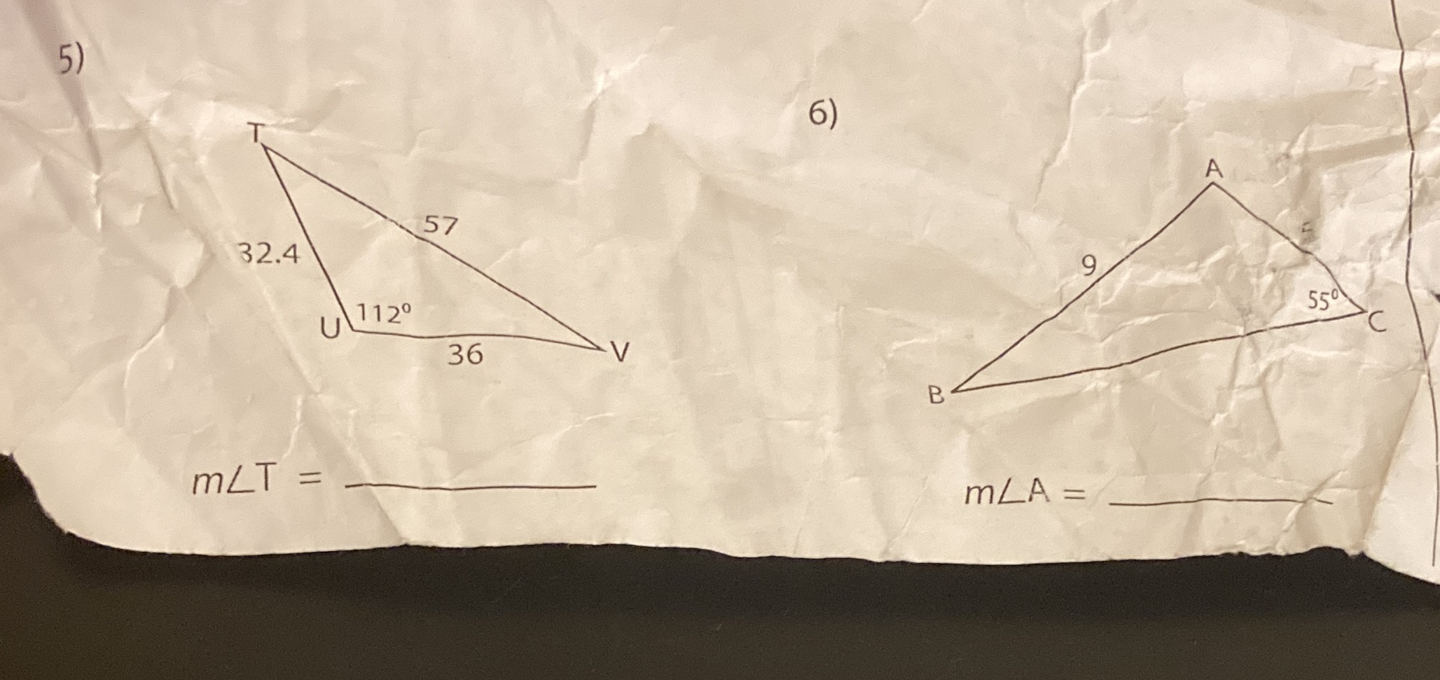Show our work 5) 6) A 57 32.4 9 U 1120 550 C 36 V