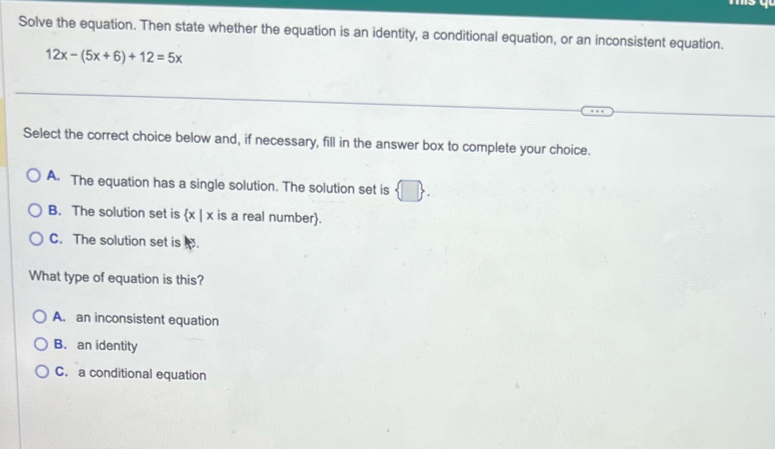 Solve the equation. Then state whether the
