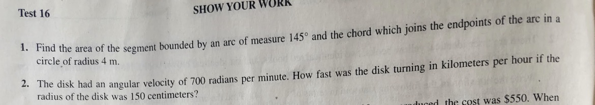 number 2 please Test 16 SHOW YOUR WORK 1. Find
