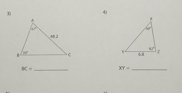 Show our work 4) 3) 670 48.2 870 Z 70 C 6.8 BC =