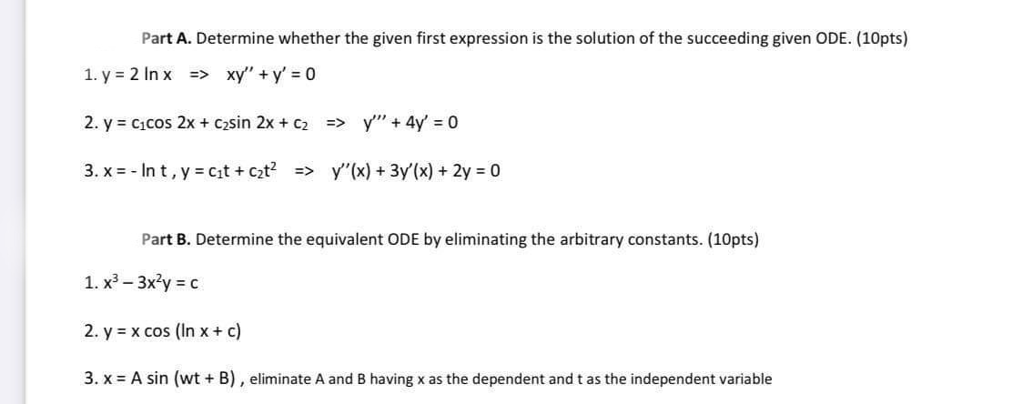Part A. Determine whether the given first