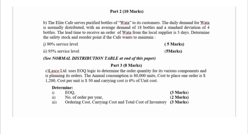 Advance Operations Management Part 2 (10 Marks)