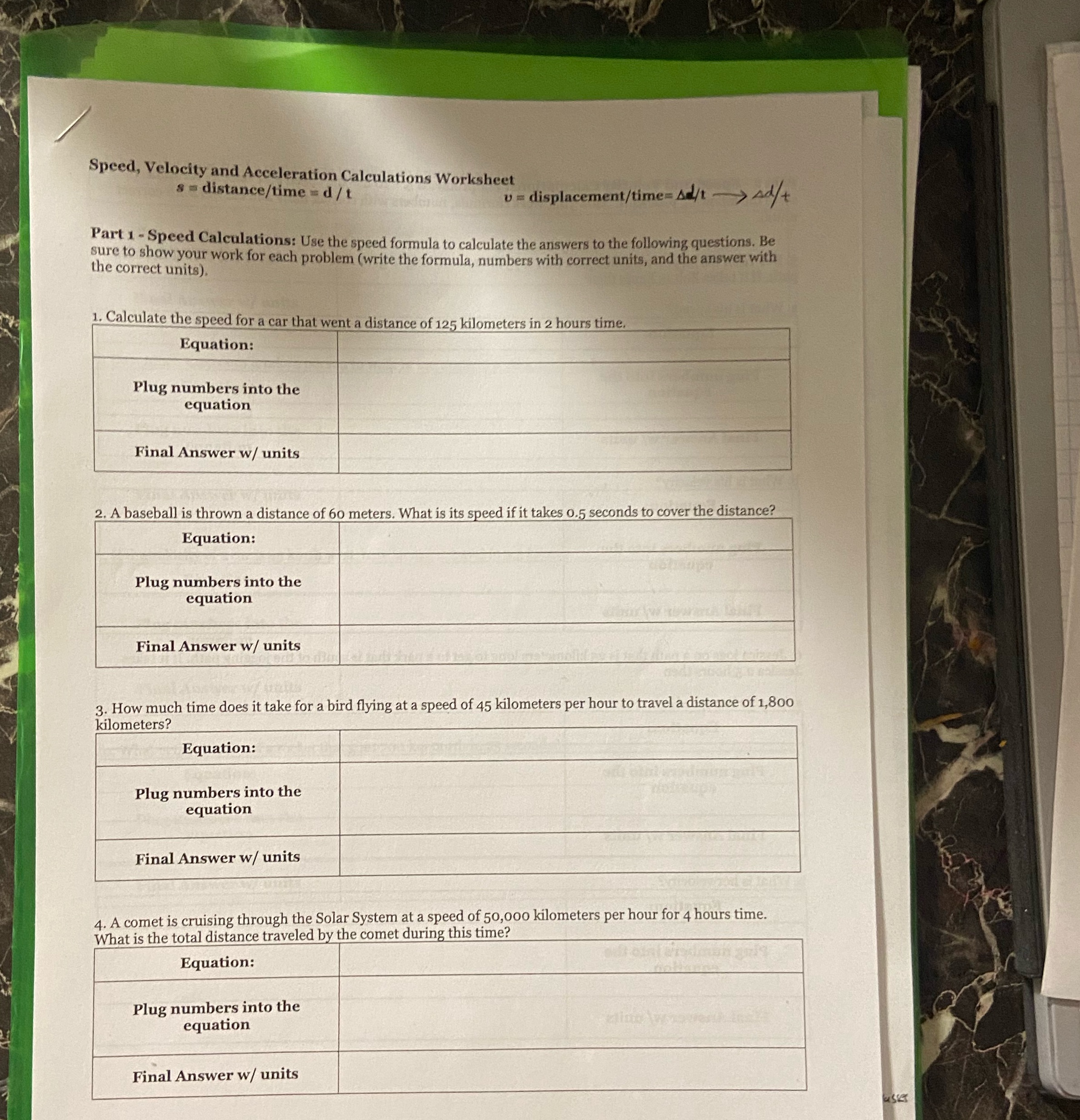 Please help with physics homework Speed, Velocity