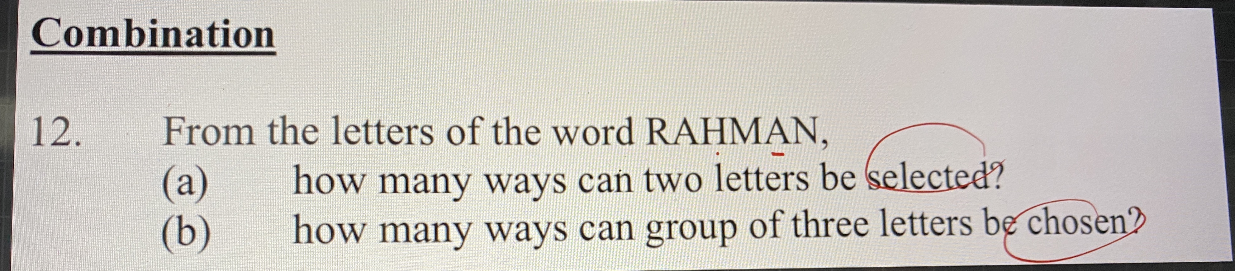Combination 12. From the letters of the word
