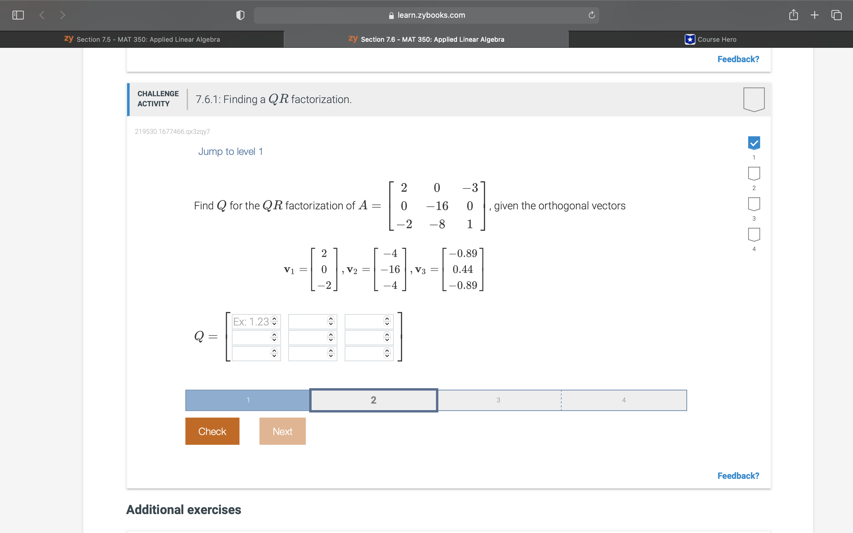 l CHALLENGE H learn.zybooks .com Section 7.6 -