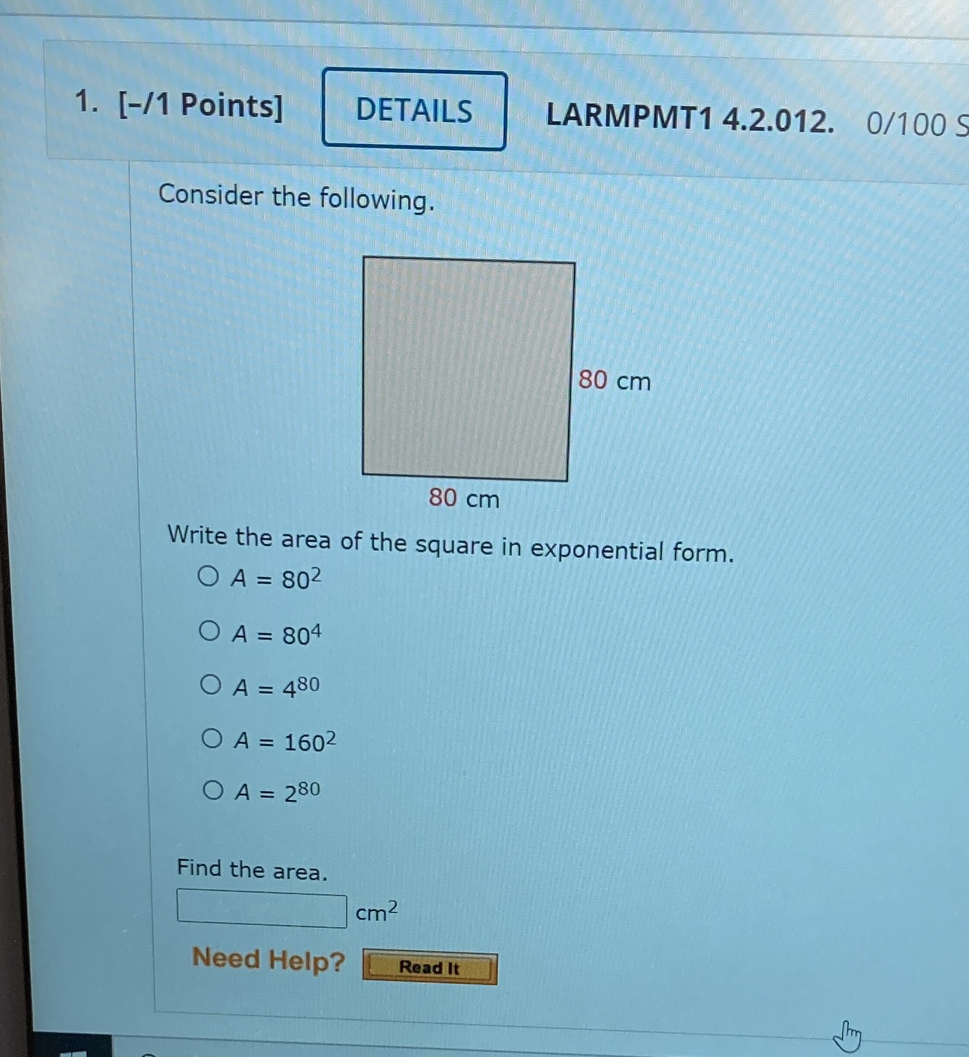 1. [-/1 Points] DETAILS LARMPMT1 4.2.012. 0/100