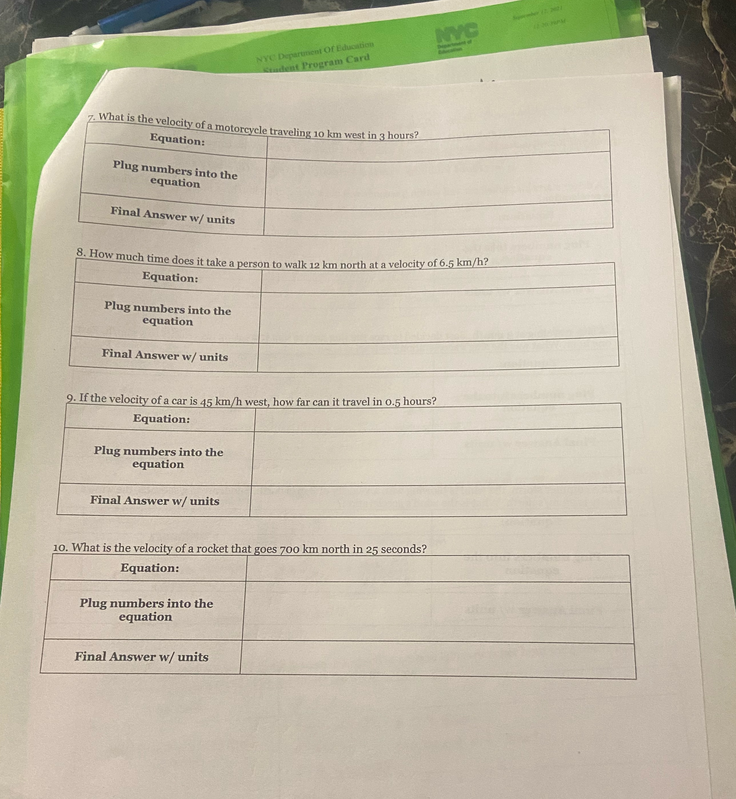 NYC NYC Department Of Education ent Program Card