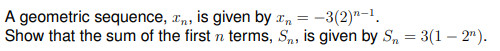 A geometric sequence, In , is given by In =