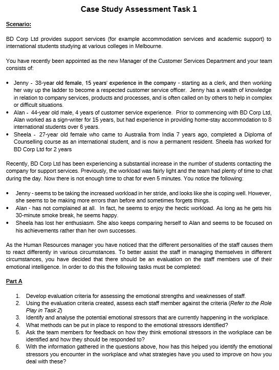 Case Study Assessment Task 1 Scenario: BD Corp