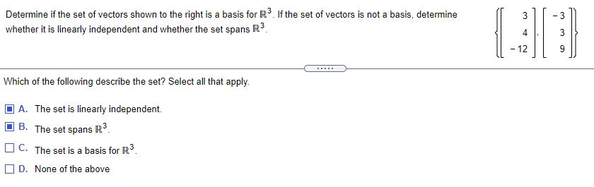 Determine if the set of vectors shown to the