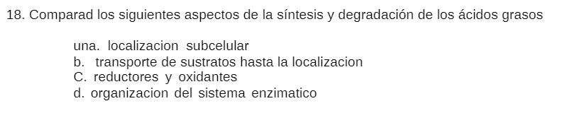 18. Comparad los siguientes aspectos de la