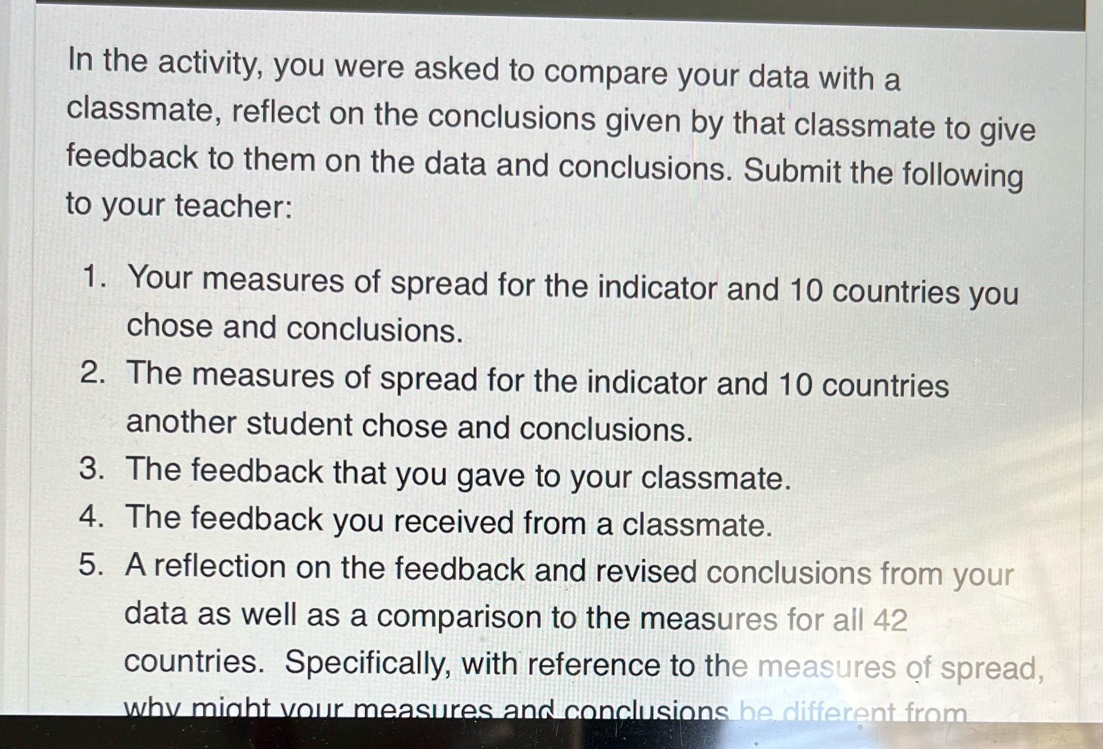 in the activity, you were asked to compare your