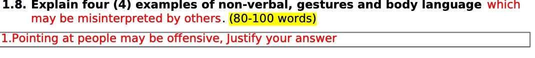 1.8. Explain four (4) examples of non-verbal,