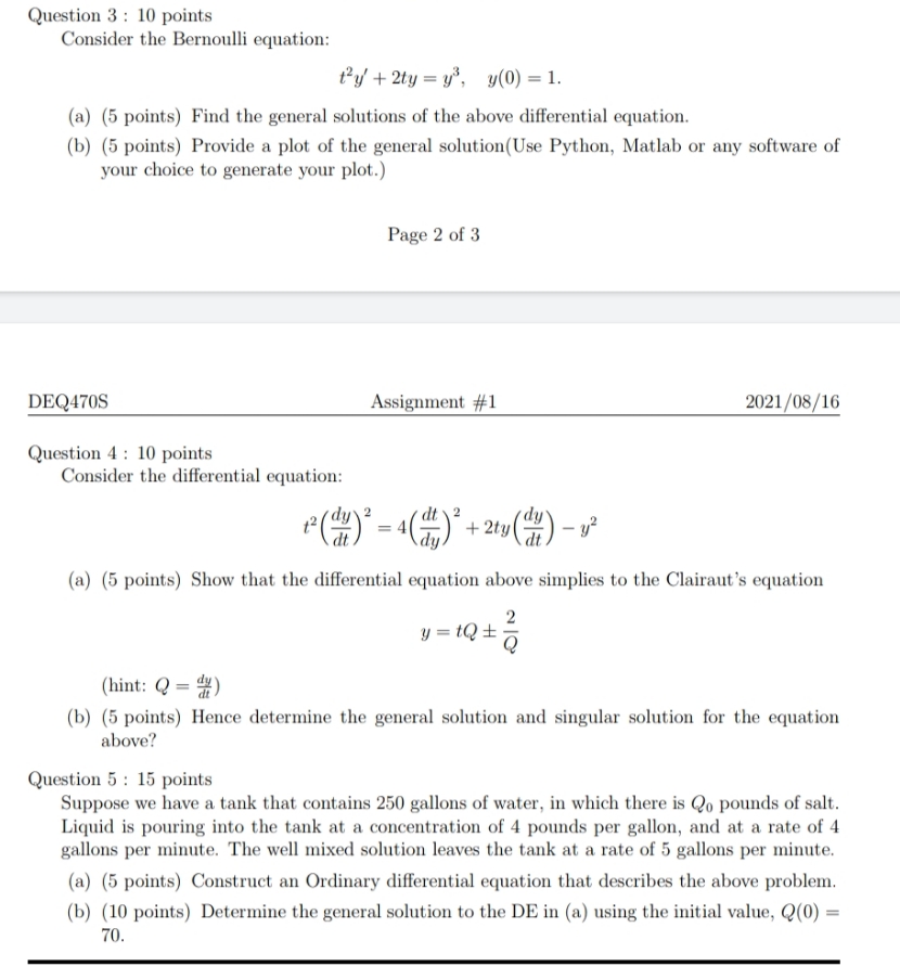 non-linear ODE Question 3 : 10 points Consider