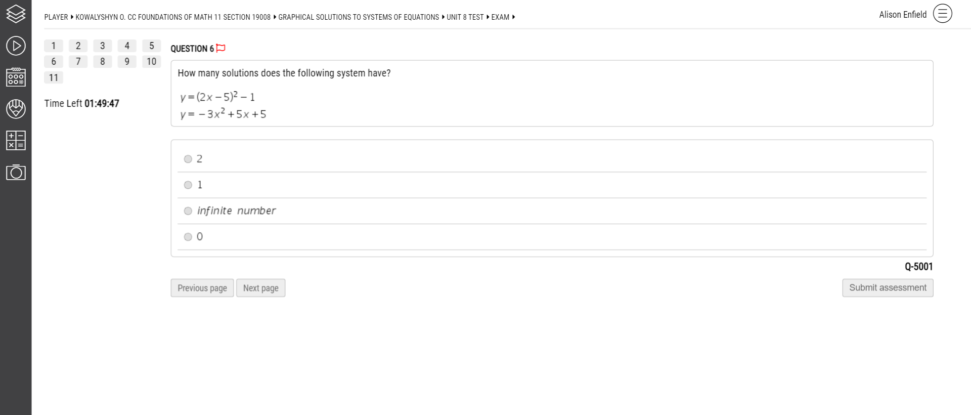 PLAYER KOWALYSHYN O. CC FOUNDATIONS OF MATH 11