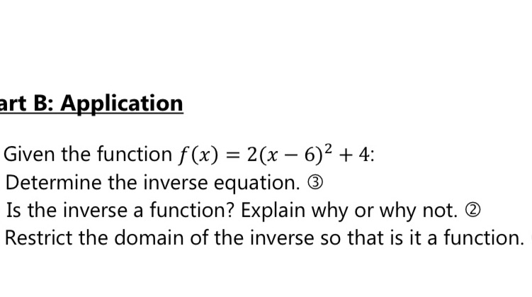 art B: Application Given the function f(x) = 2(x