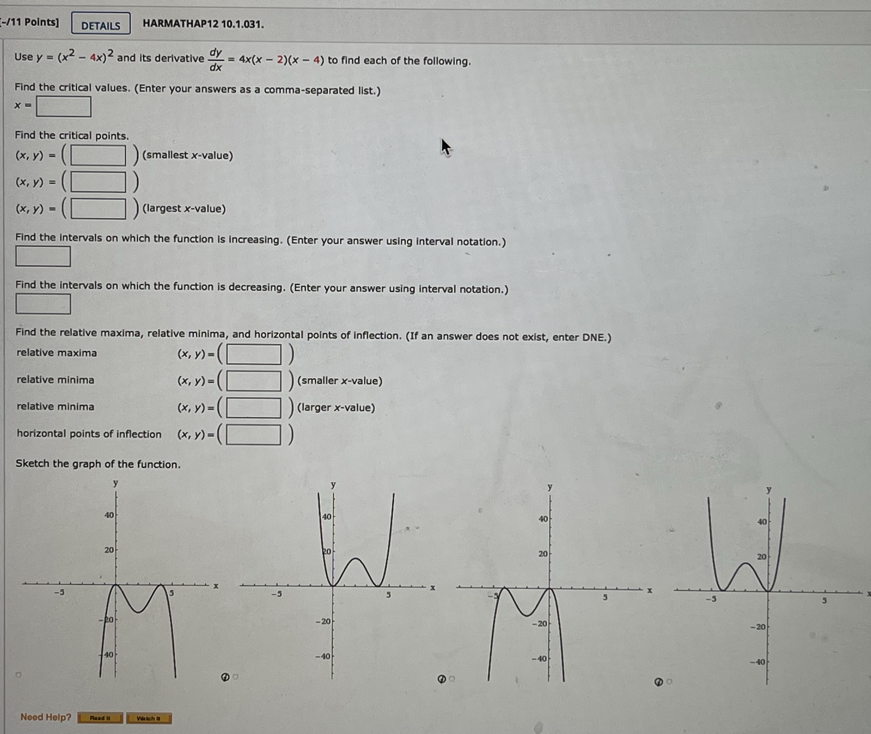 -/11 Points] DETAILS HARMATHAP12 10.1.031. Use y