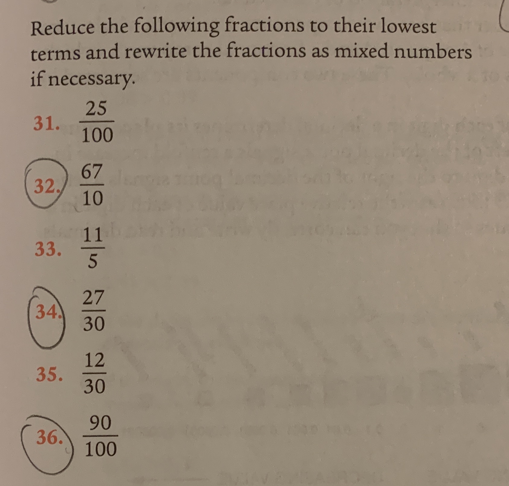 Reduce the following fractions to their lowest