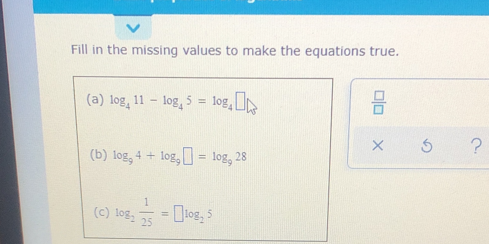 Fill in the missing values to make the equations