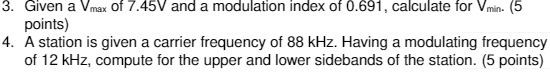 3. Given a Vmax of 7.45V and a modulation index