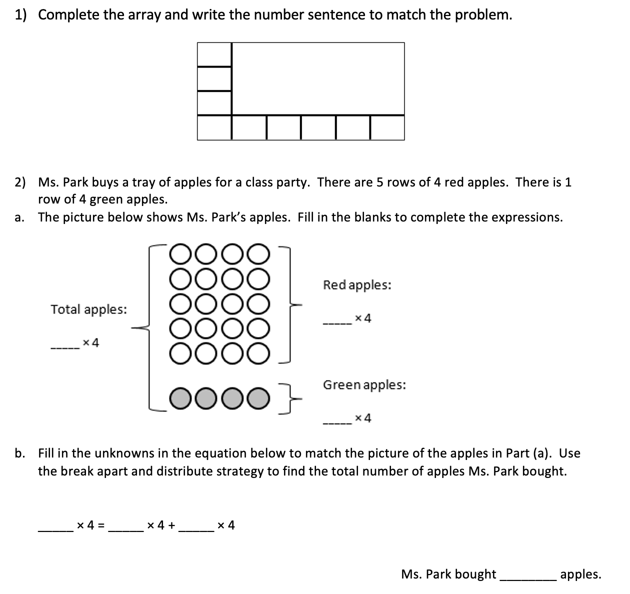 Show solution or work 1) Complete the array and