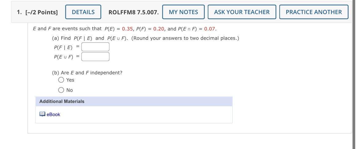1. [-/2 Points] DETAILS ROLFFM8 7.5.007. MY NOTES