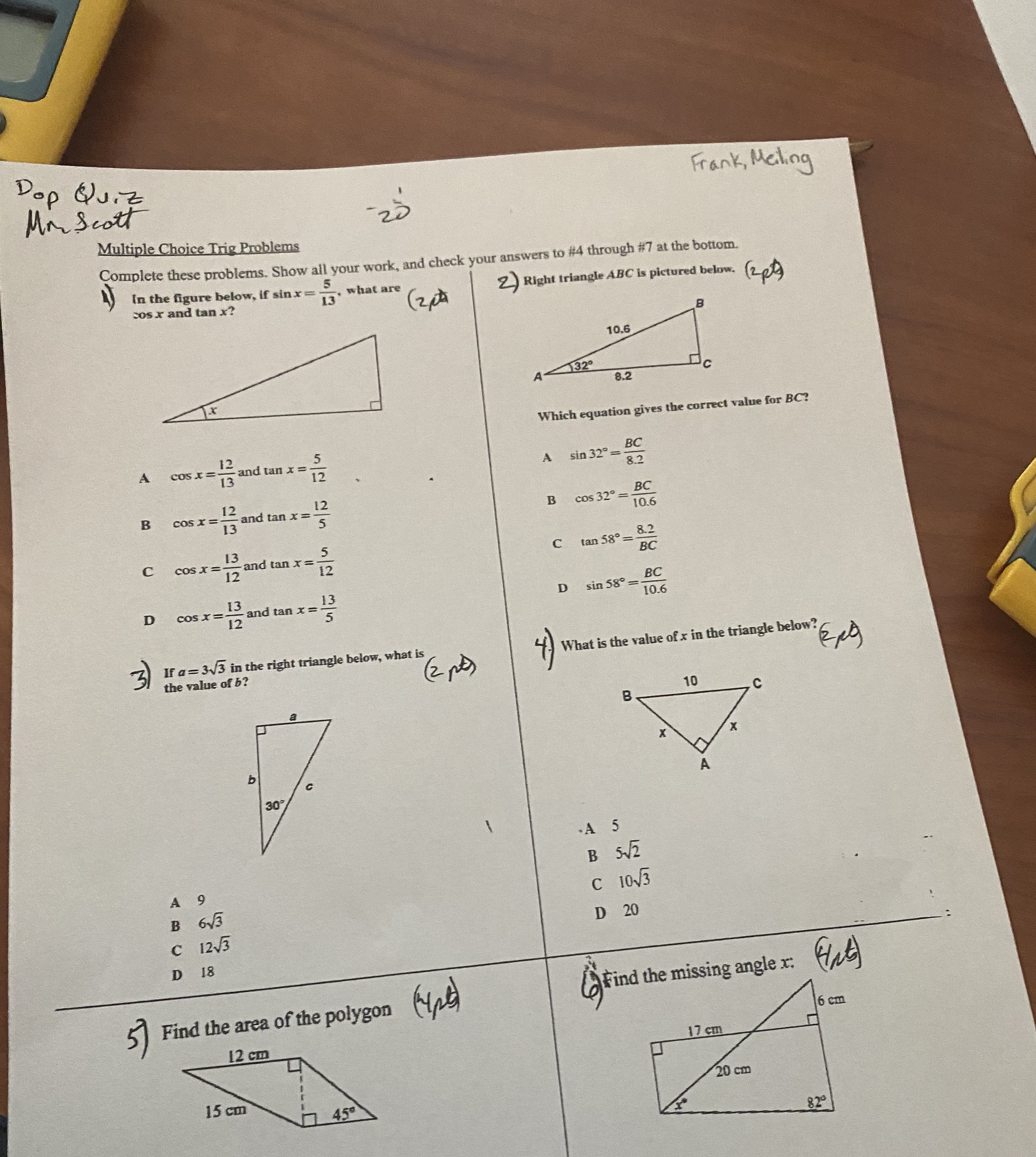 Dop Quiz Mm Scott Frank , Meiling Multiple Choice