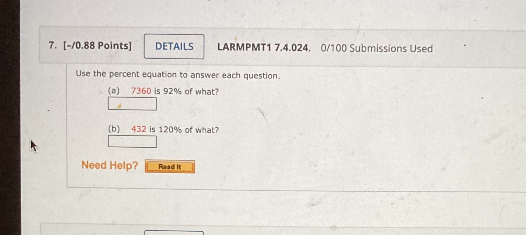 7. [-/0.88 Points] DETAILS LARMPMT1 7.4.024.