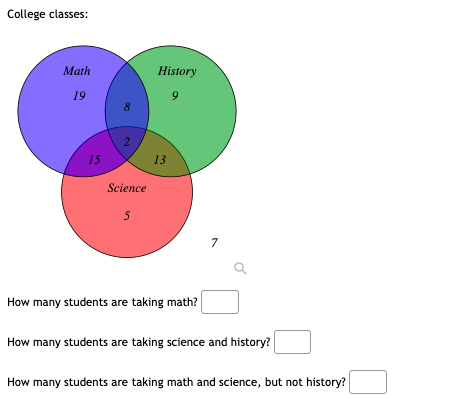 College classes: Math History 19 12 15 13 Science