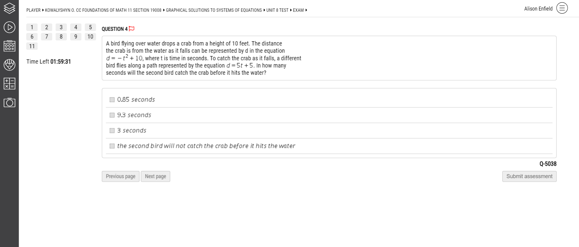 PLAYER KOWALYSHYN O. CC FOUNDATIONS OF MATH 11