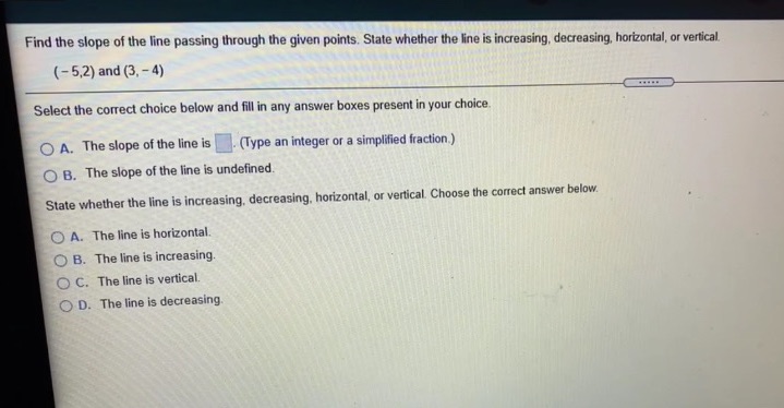 Mth 154 Find the slope of the line passing