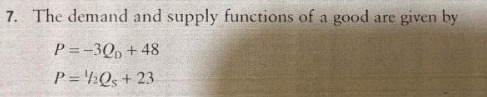 7. The demand and supply functions of a good are
