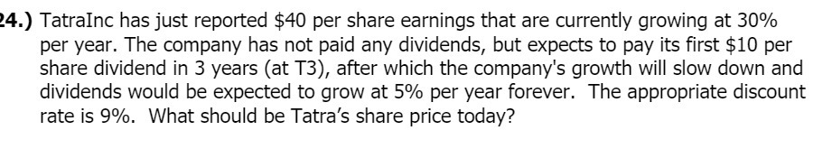 E4.) TatraInc has just reported $40 per share