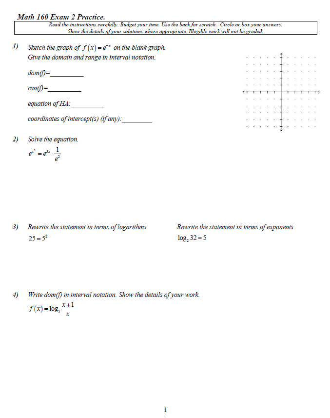 Math 160 Exam 2 Practice. Read the instructions