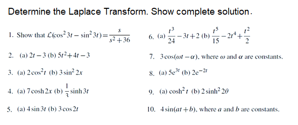 Determine the Laplace Transform. Show complete
