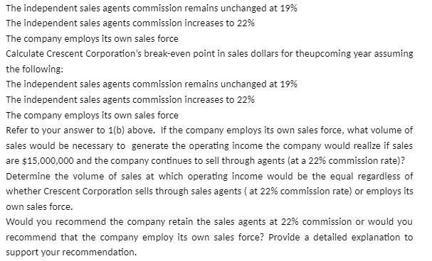 The independent sales agents commission remains