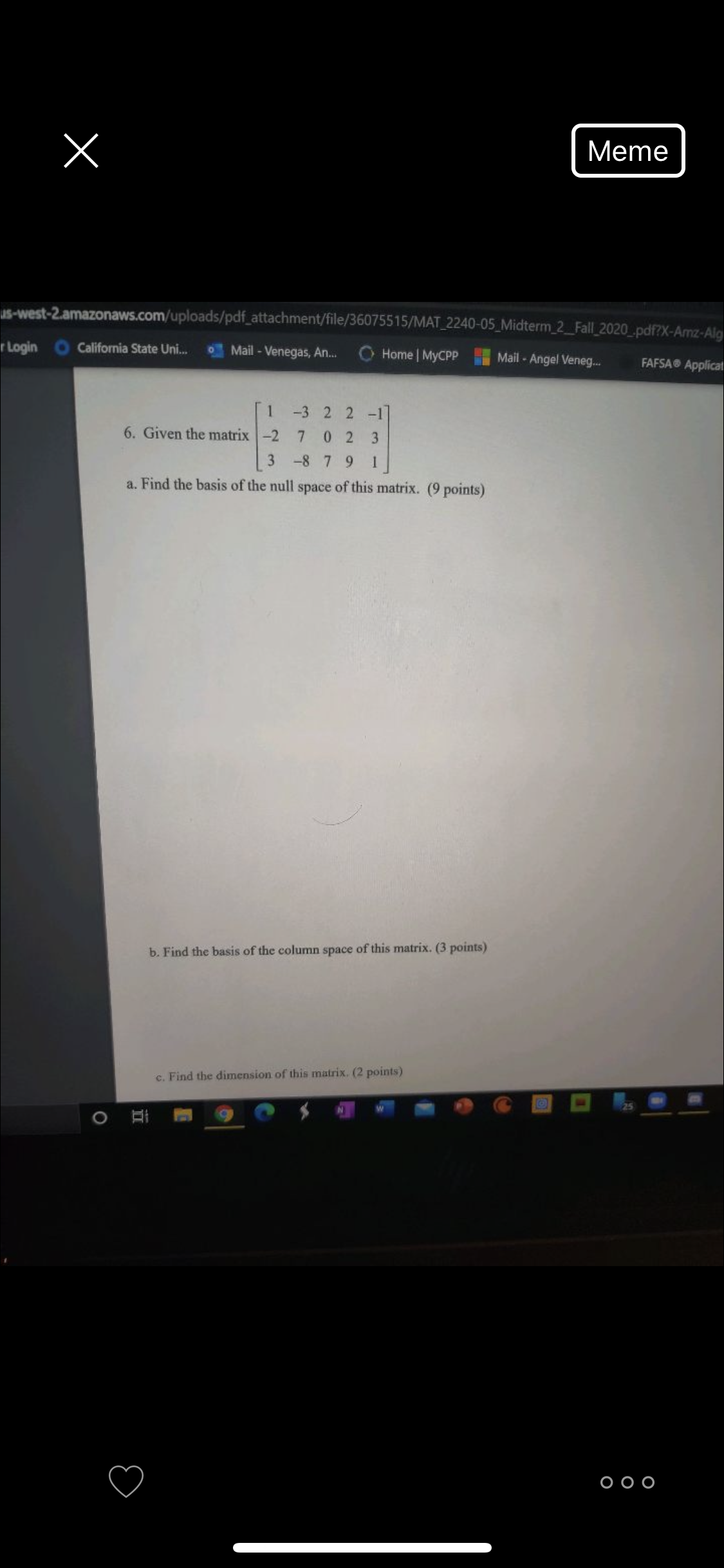 Find the basis of the null space X Meme