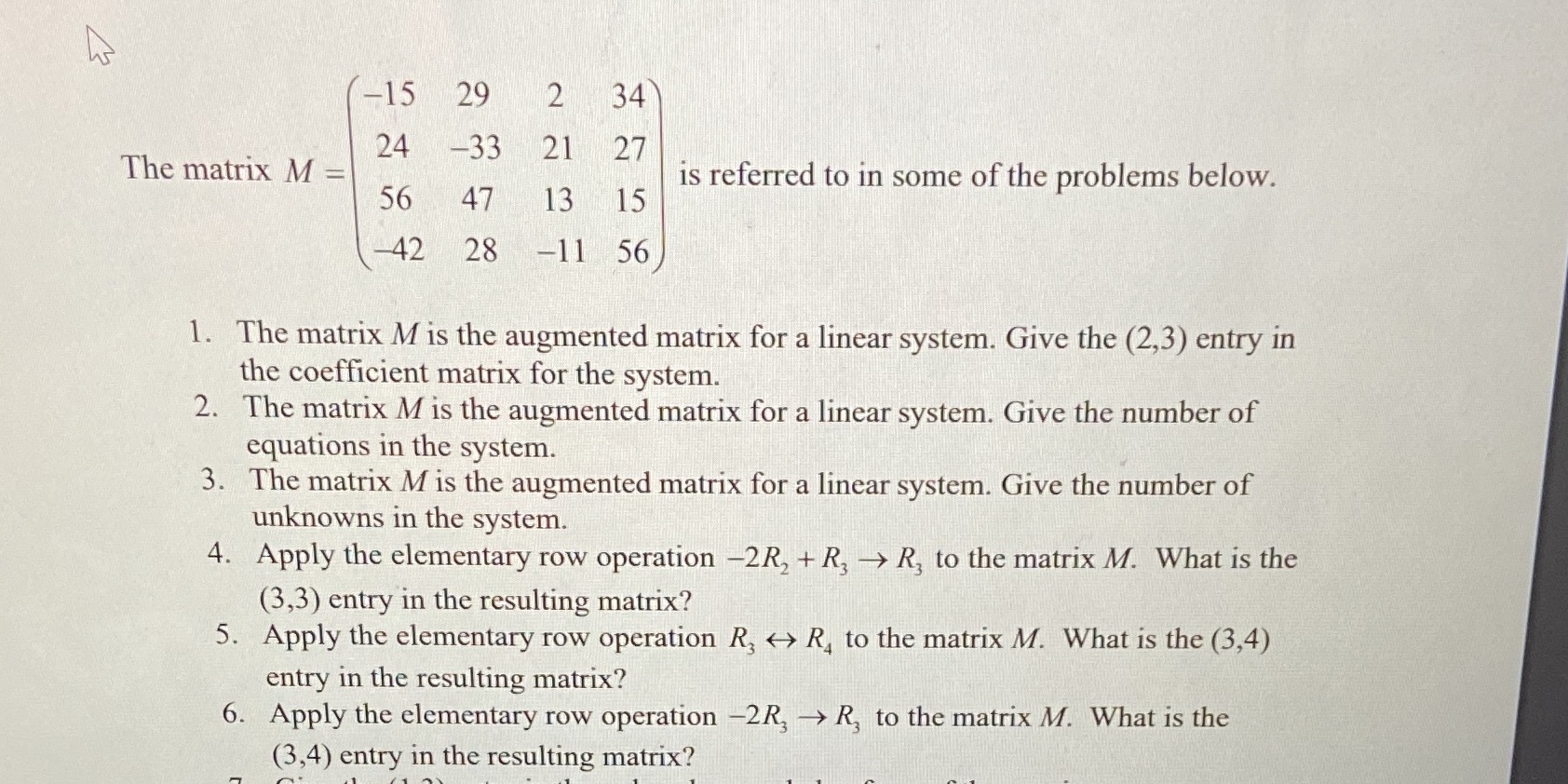 Need help with this question 15 29 2 34 24 -33 21