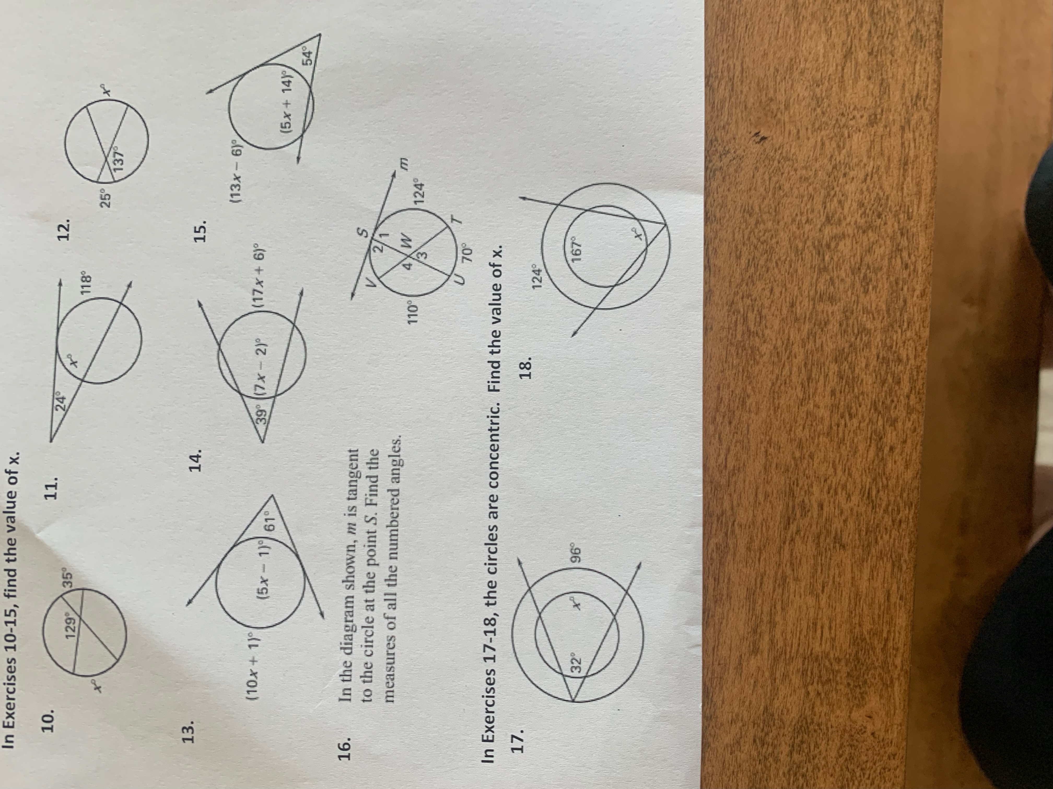 In Exercises 10-15, find the value of x. 10. 11.