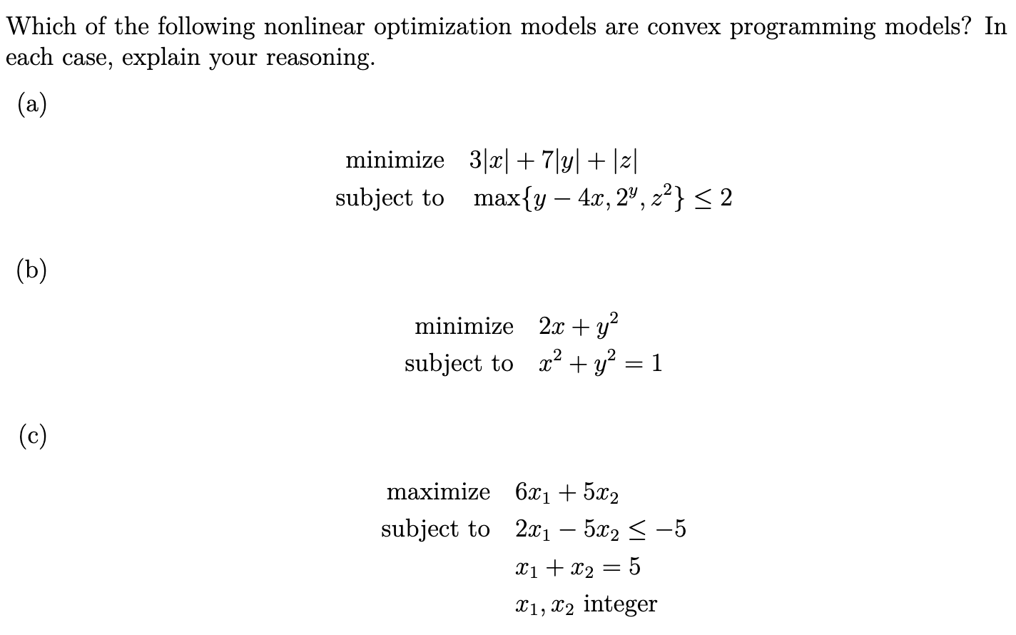 Which of the following nonlinear optimization