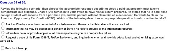 Question 31 of 50. Review the following scenario,