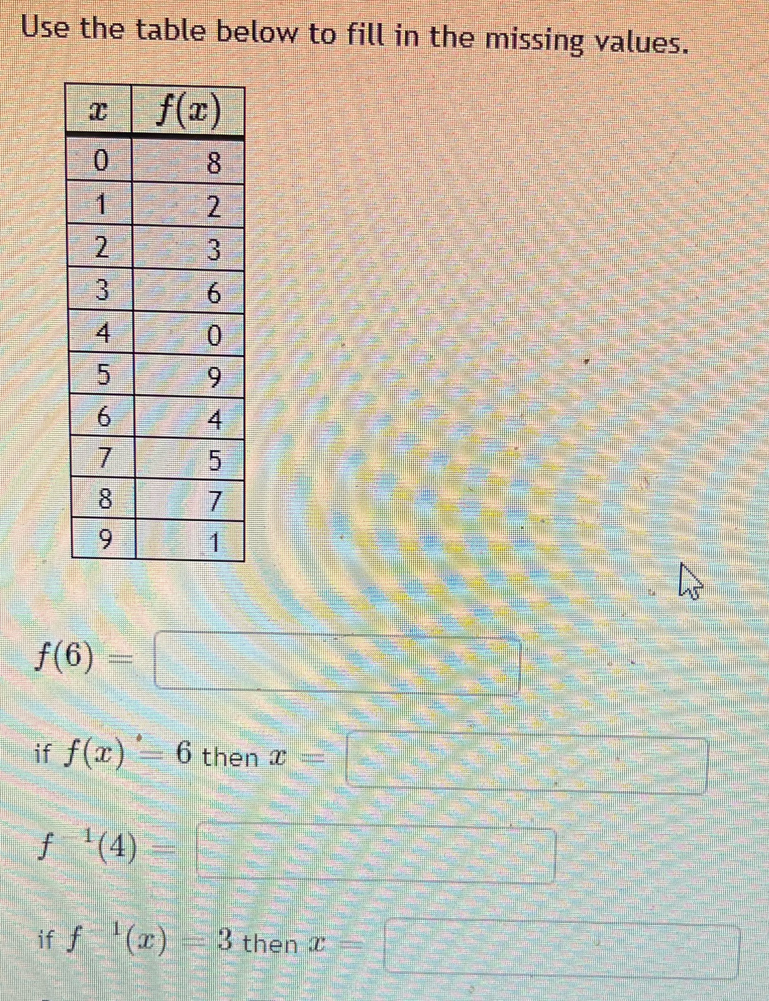 Use the table below to fill in the missing