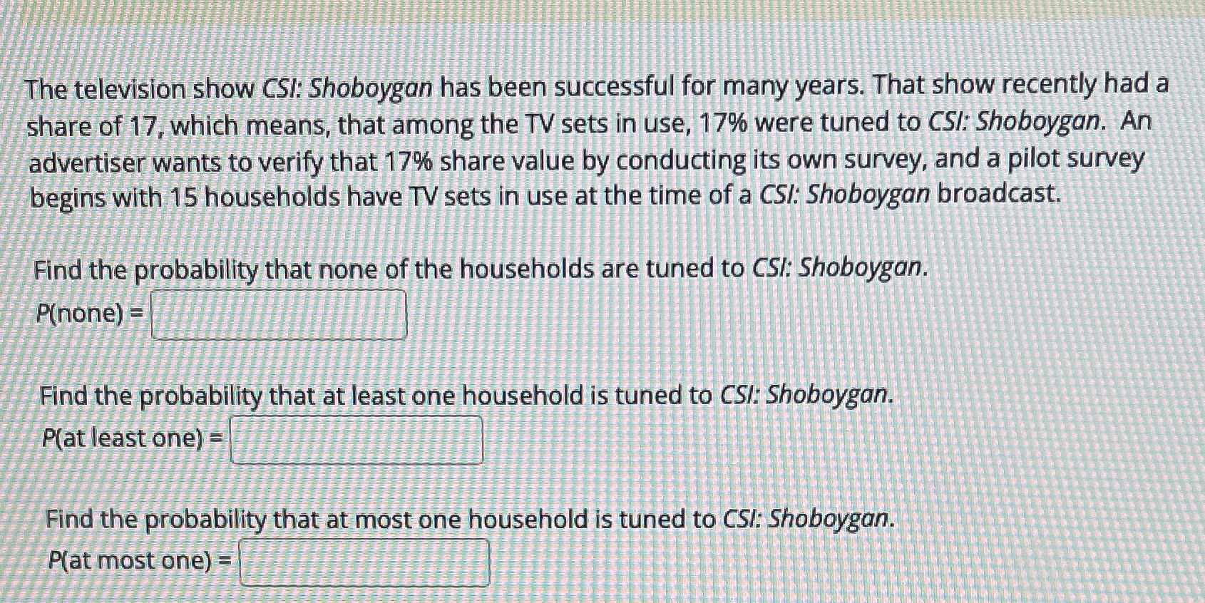 The television show CSI: Shoboygon has been