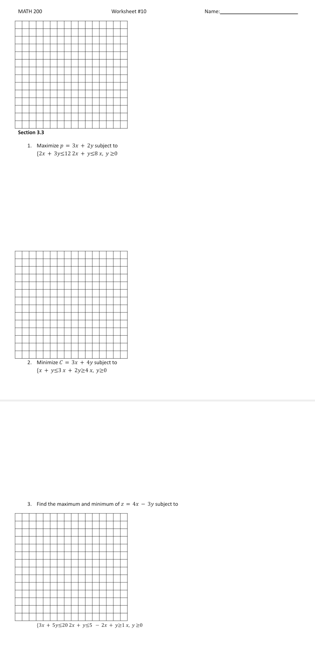 finite Math 200 Question Help 1-3 MATH 200