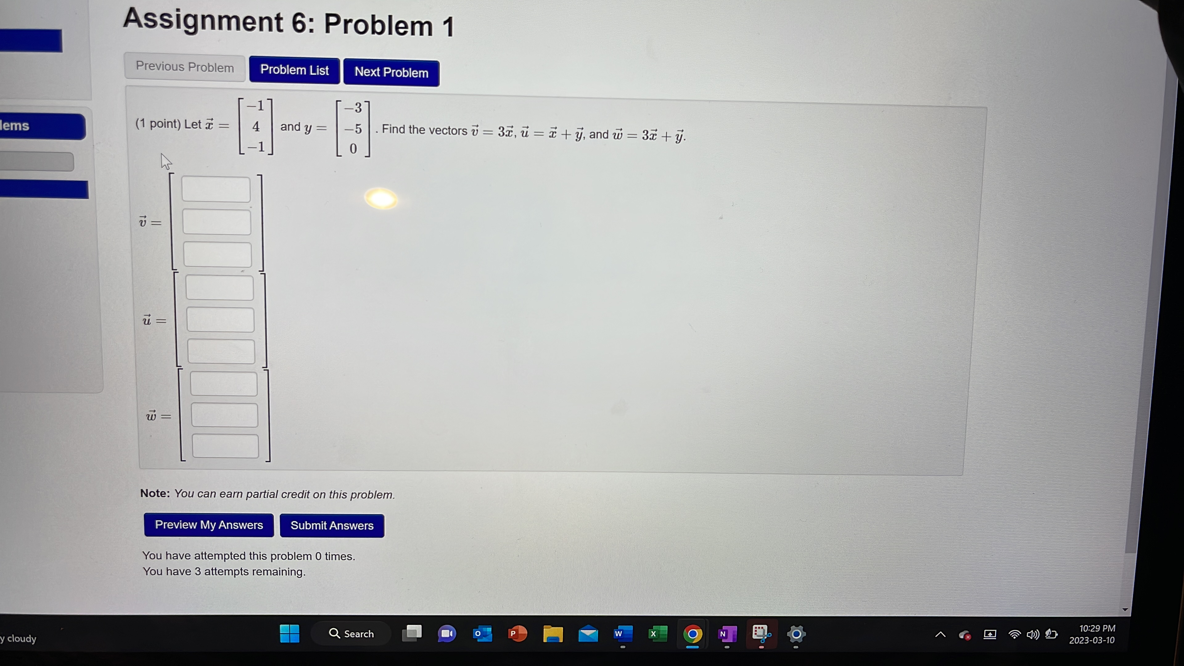 Assignment 6: Problem 7 Previous Problem Problem